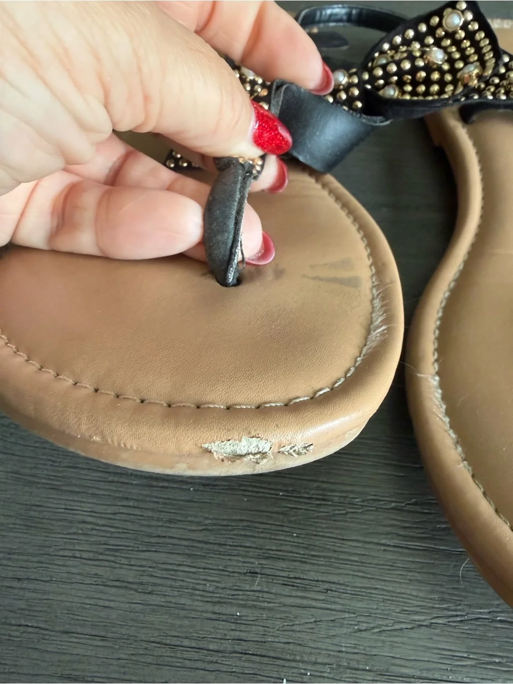 torrid Black Studded Bow Thong Sandals with Tan Footbed